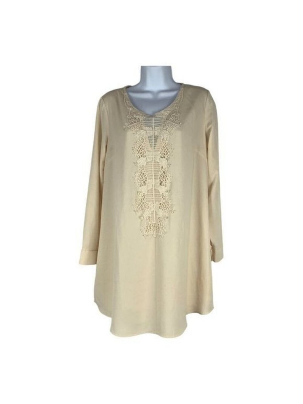 ASTR The Label Womens Ivory Lace Trim Tunic Dress XS Long Sleeve Polyester